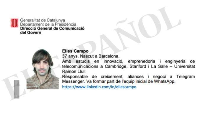 Elies Campo trabajó como asesor de la Generalitat dos años antes de la publicación de Pegasus 4 elies
